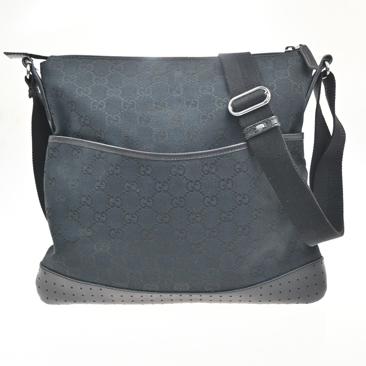 GUCCI Logo GG Pattern Crossbody Shoulder Bag Canvas Leather Black SHW 35KC704