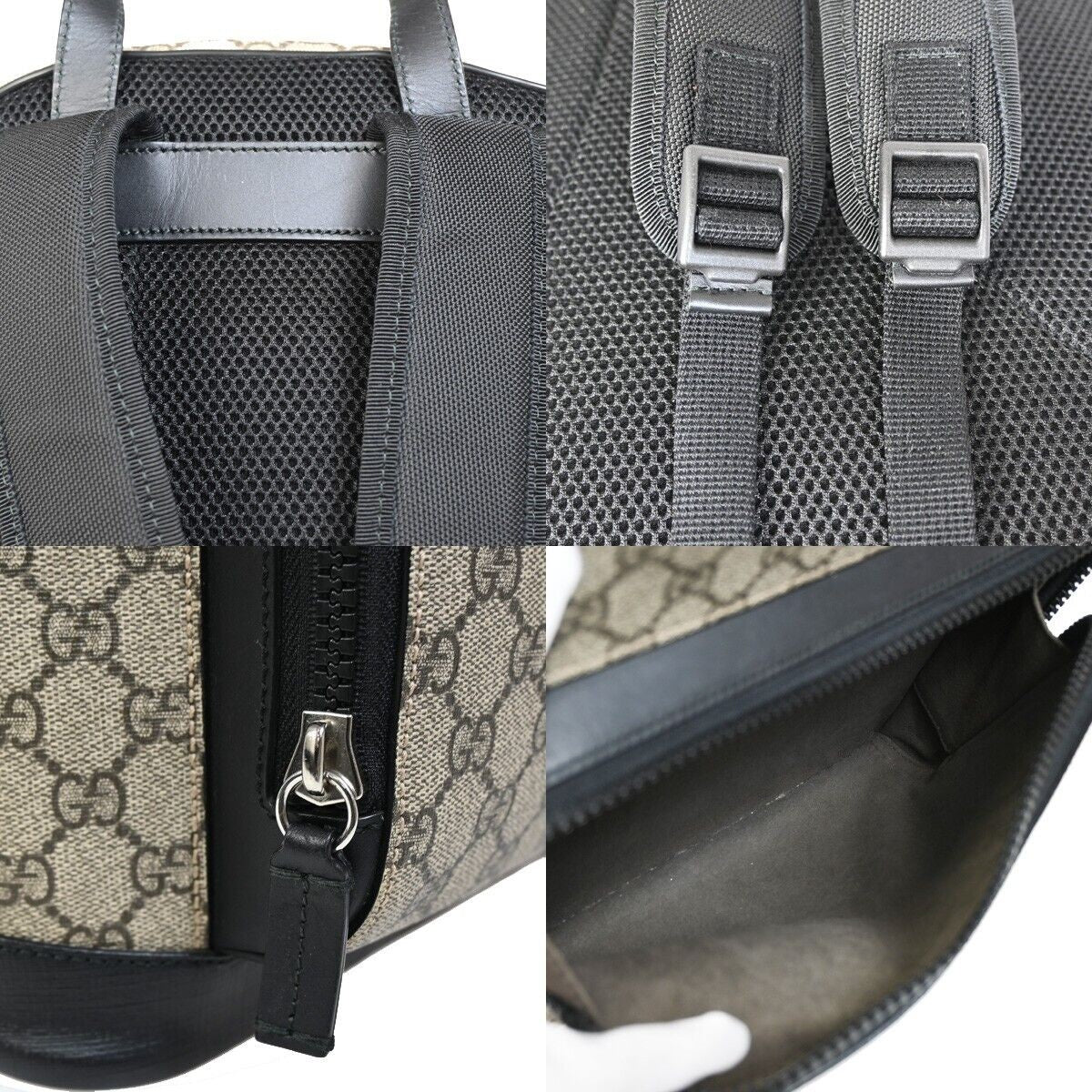 GUCCI GG Supreme Backpack Canvas Leather  Black Brown Ebony Italy 631RF133