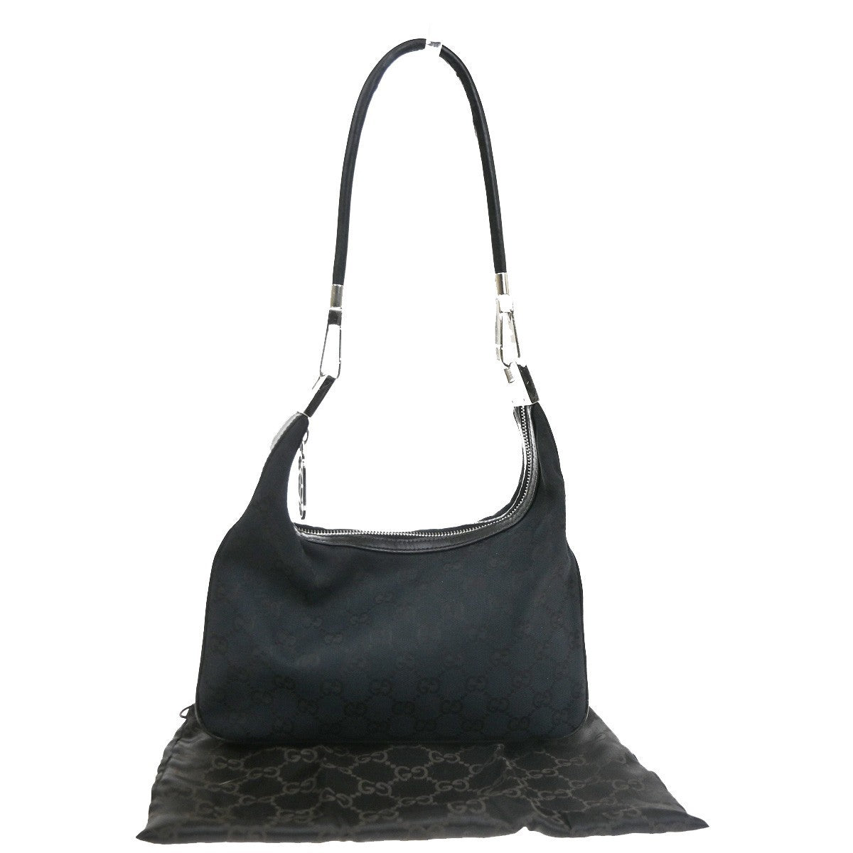 GUCCI Logo GG Pattern Shoulder Hand Bag Canvas Leather Black SHW Italy 34TA703