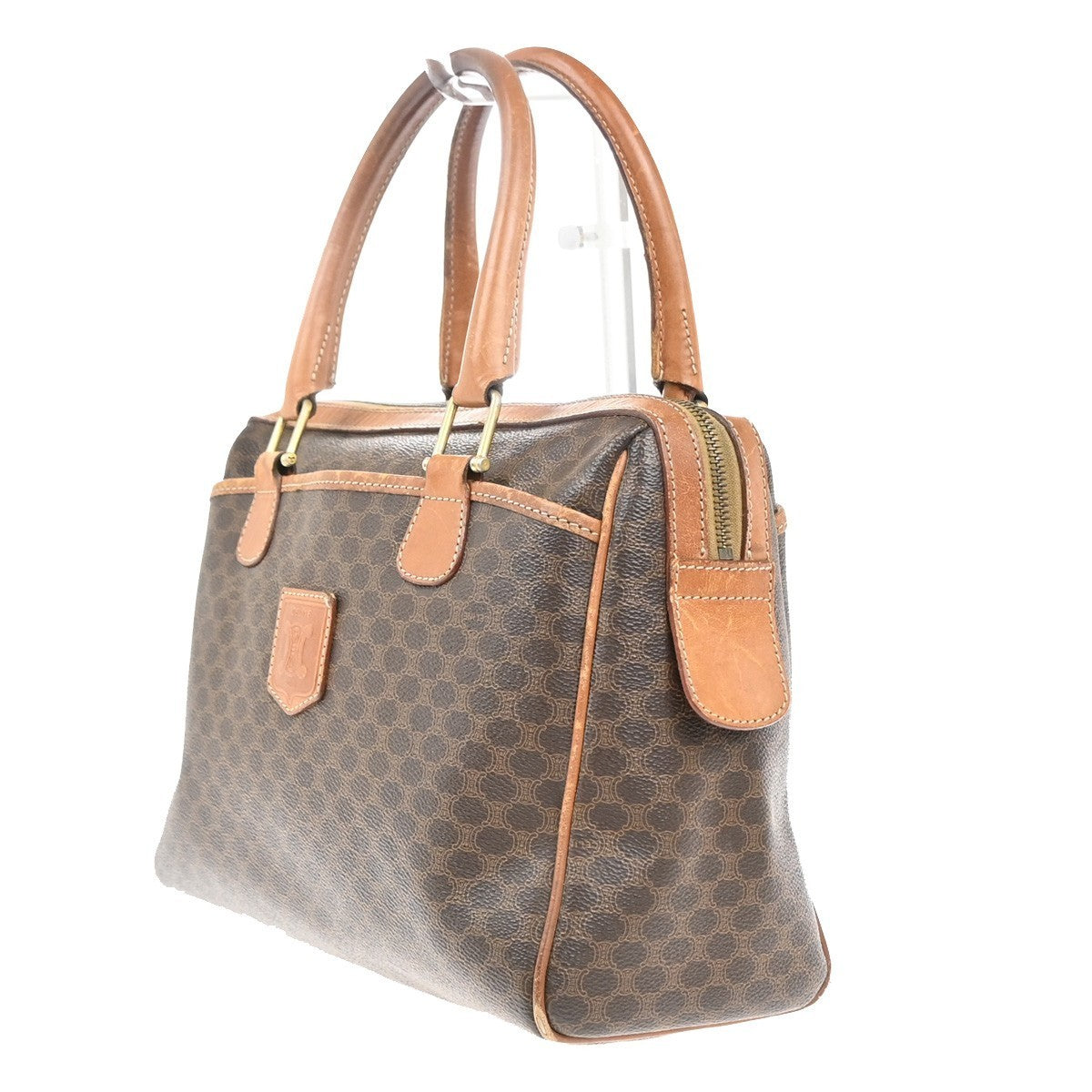 CELINE Logo Macadam Pattern Shoulder Hand Bag PVC Leather Brown Italy 61MA405