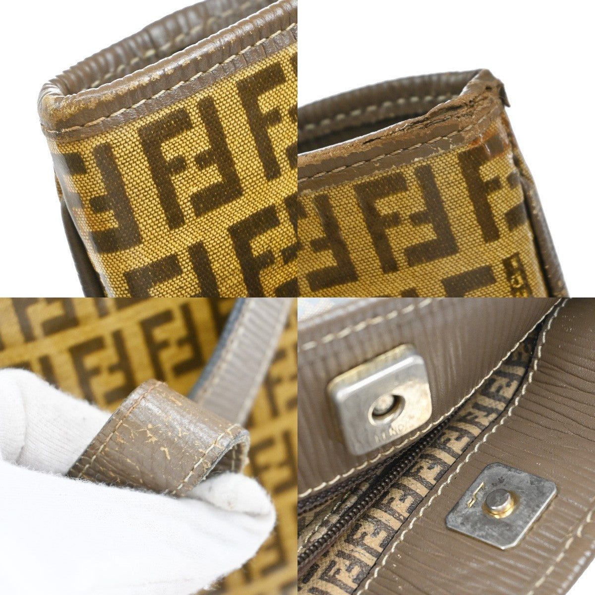 25.Live FENDI Zucchino Shoulder Tote Bag Coating Canvas Leather Brown 66KB488