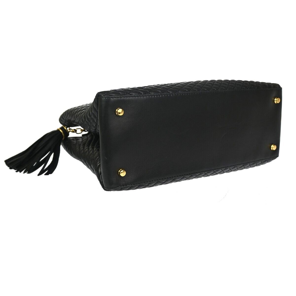 BALLY B Logo Fringe Tassel Shoulder Hand Bag Leather Black Gold-Plated 02EA083