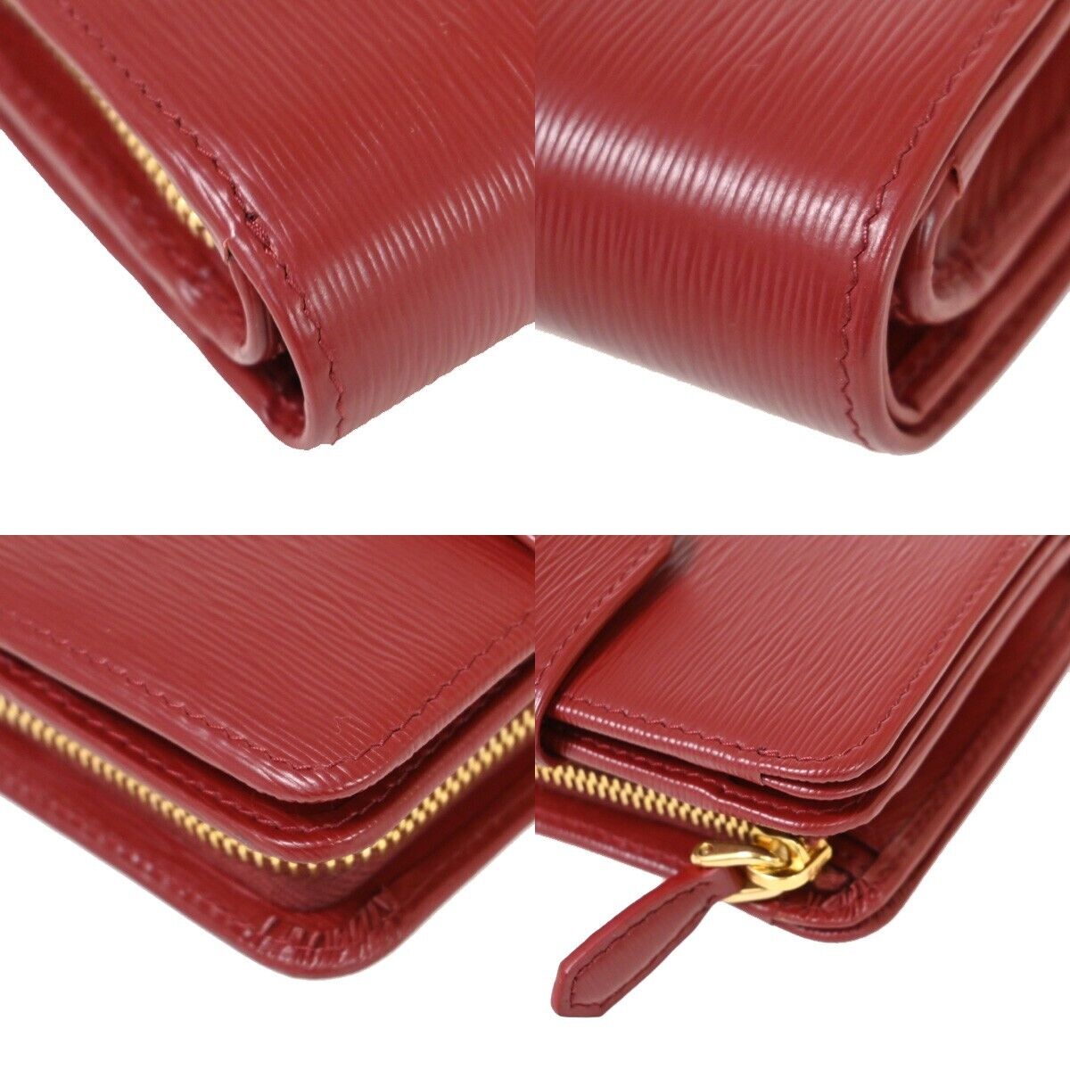 PRADA MILANO Logo Bifold Wallet Purse Vitello Move Leather Rubino Gold 76RH888