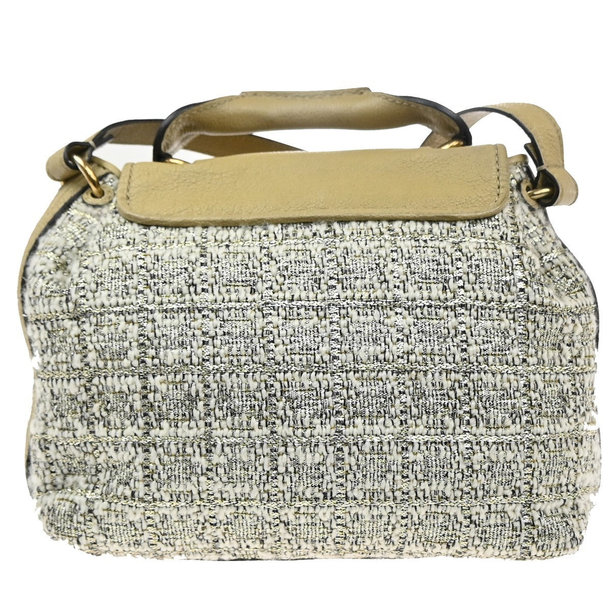 CHLOE Logo Elsie 2Way Shoulder Hand Bag Tweed Leather Beige GHW Italy 64KP549