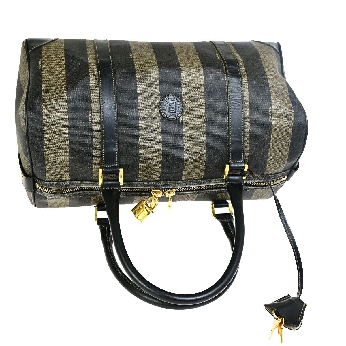 FENDI Logo Pequin Hand Bag PVC Leather Brown GHW Made in Italy 65EC949