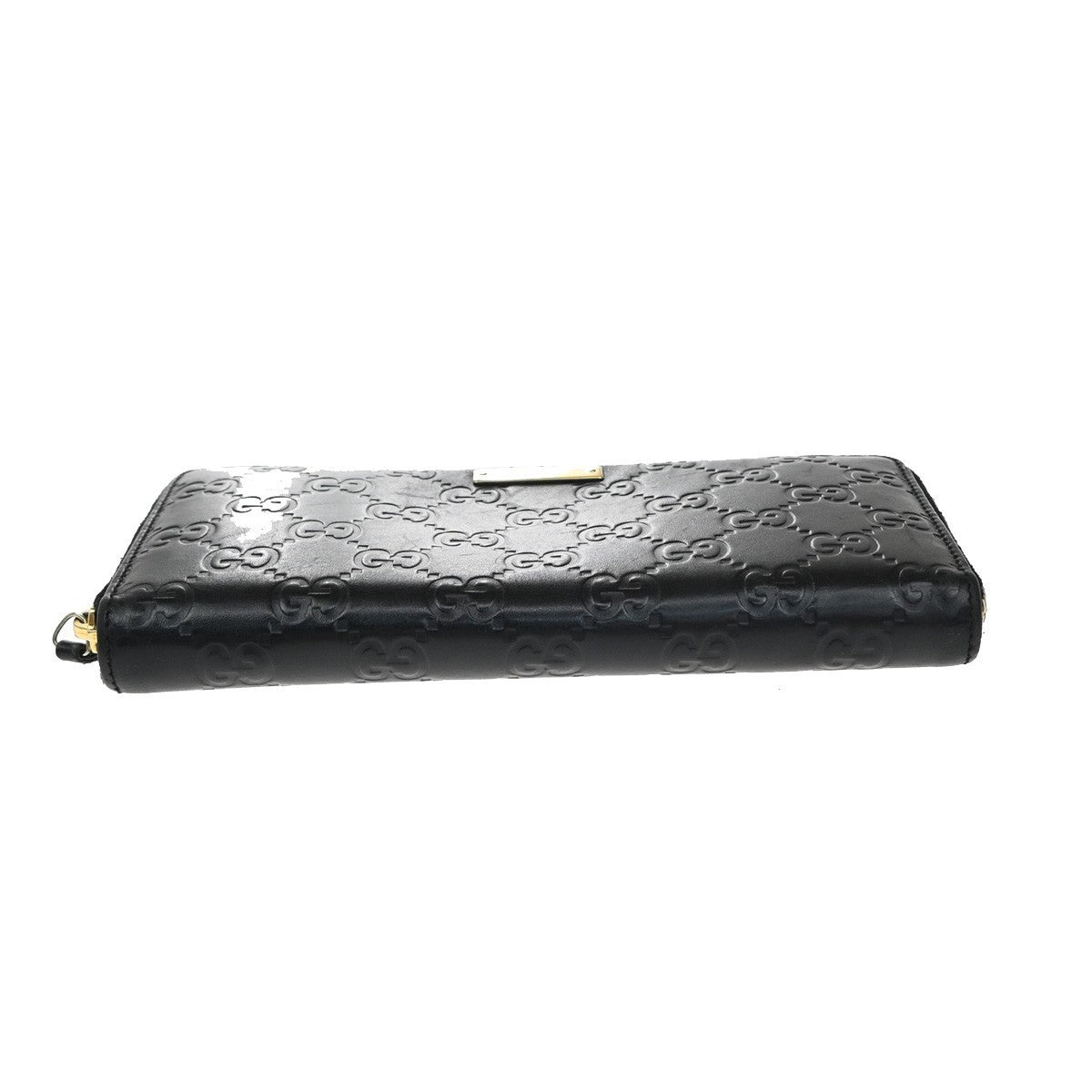 GUCCI Logo Guccissima GG Pattern Long Zipper Wallet Leather Black Gold 02KB378