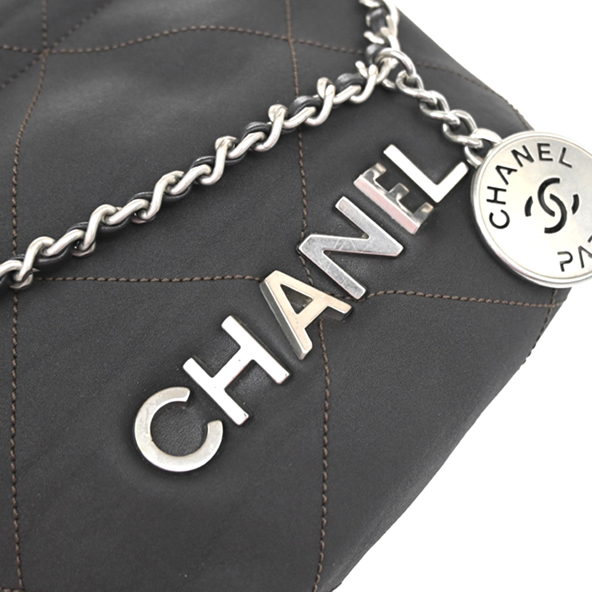 CHANEL 22 Logo Chain Mini Shoulder Bag Leather Brown SHW Italy 332RQ057
