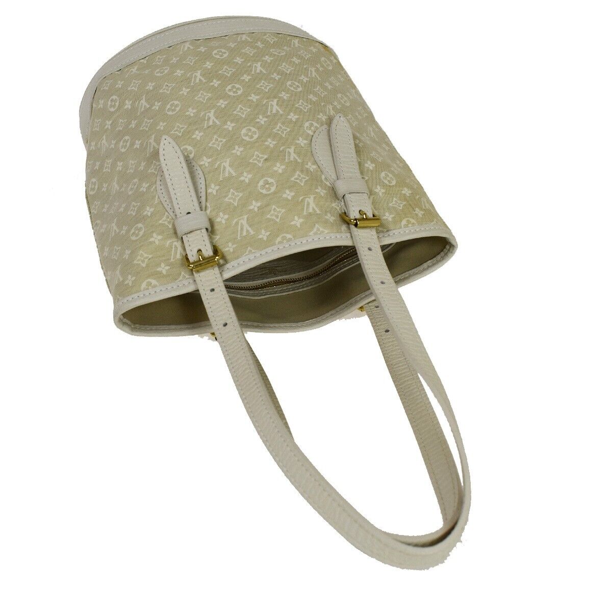LOUIS VUITTON BUCKET PM Shoulder Bag Monogram Mini Lin Ivory Dunne 76YD133