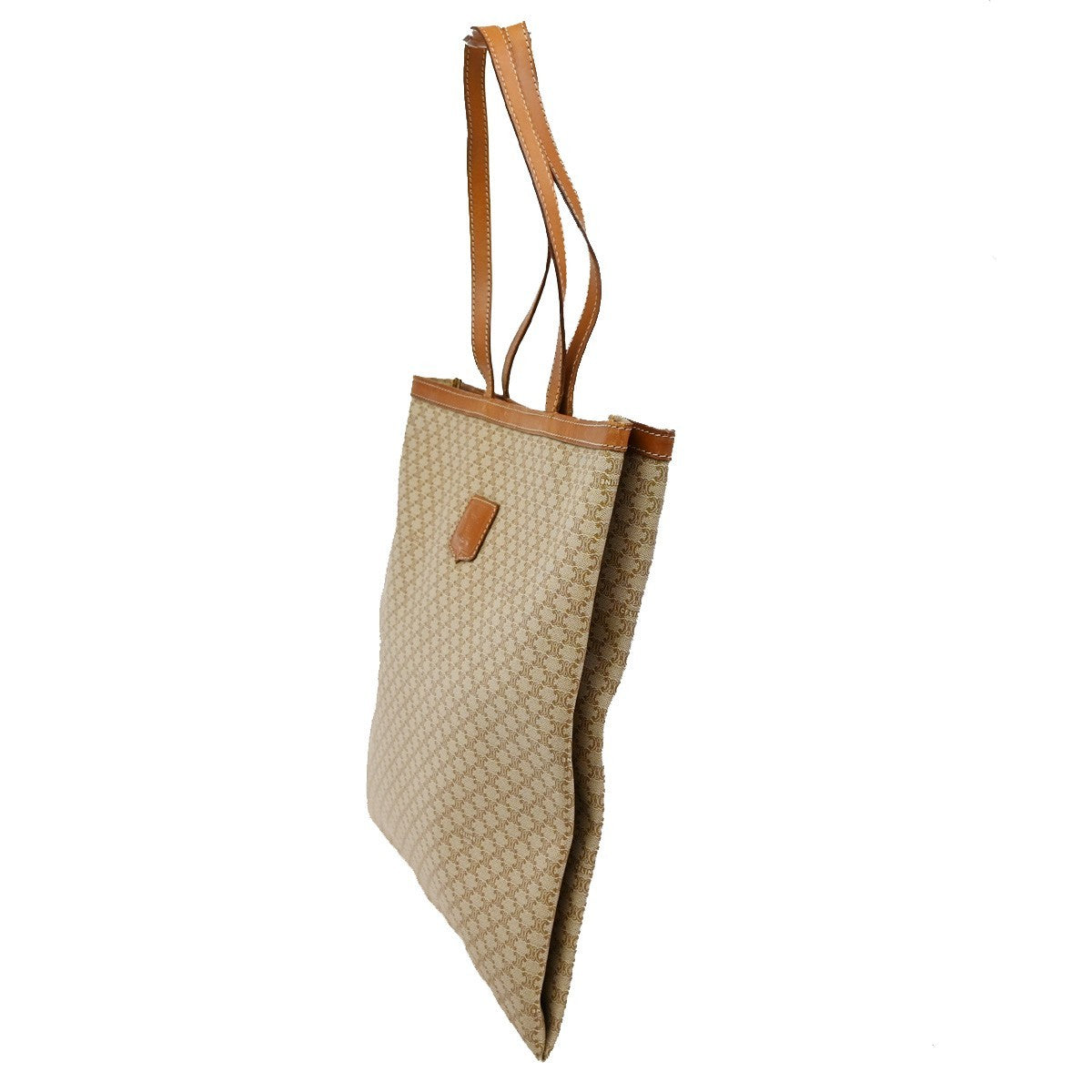 CELINE Logo Macadam Pattern Shoulder Tote Bag PVC Leather Beige GHW 60TA081