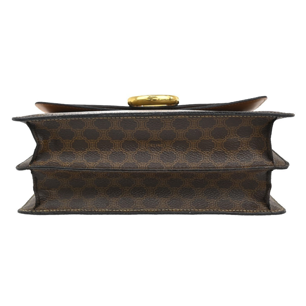 CELINE Logo Macadam Double flap Hand Bag PVC Leather Brown GHW Italy 34MA096