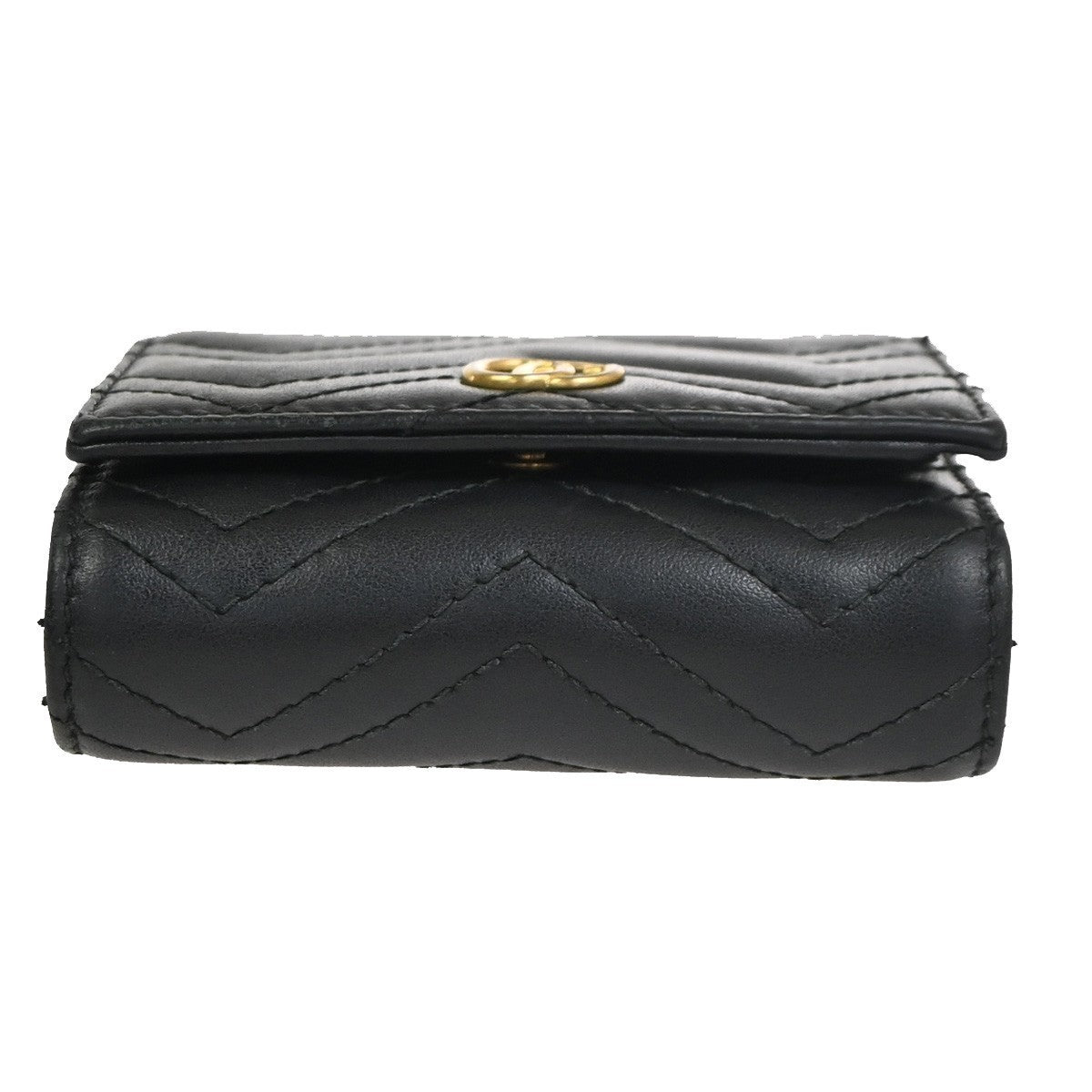 GUCCI GG Marmont Compact Bifold Wallet Purse Leather Black GHW Italy 69YH976