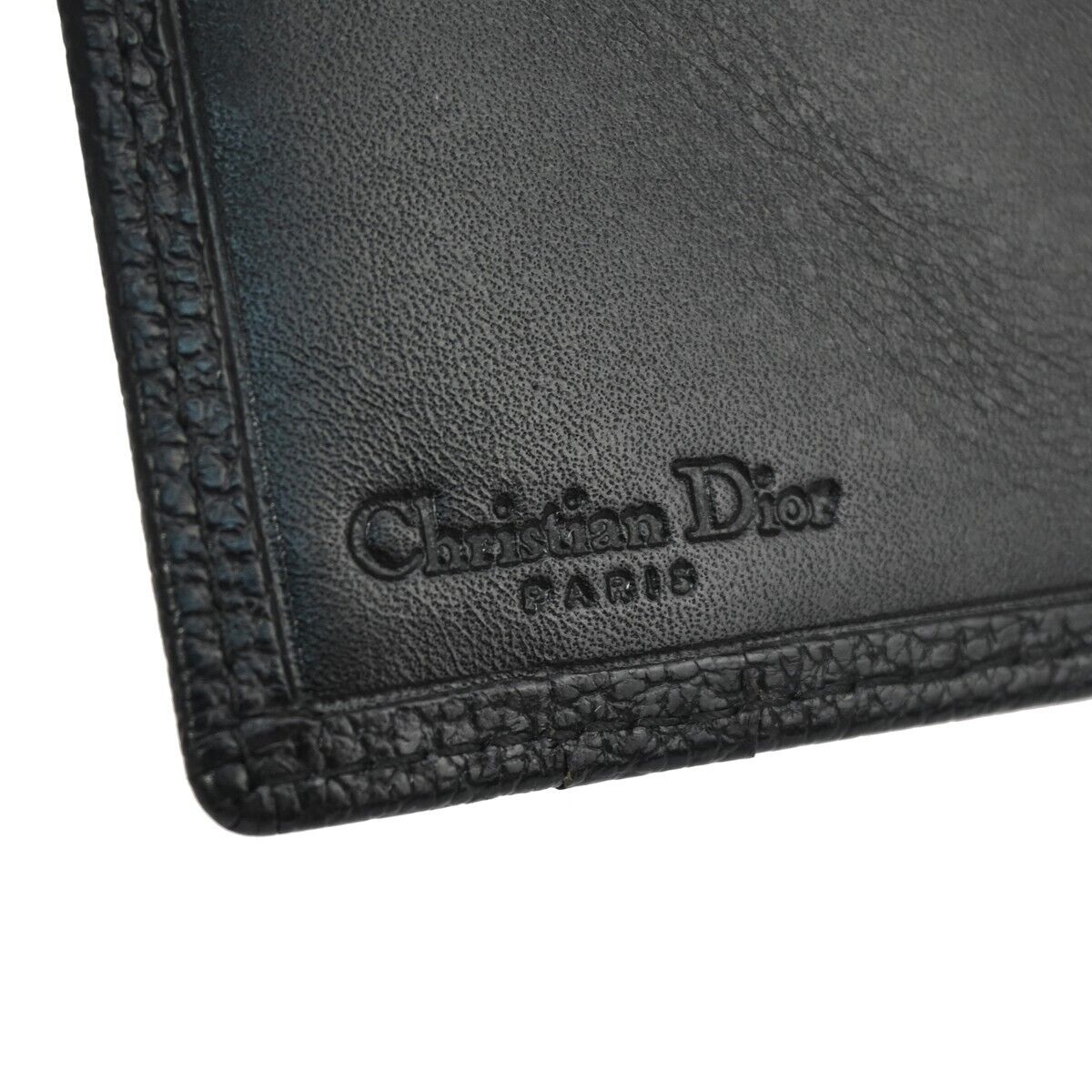 CHRISTIAN DIOR Logo Bifold Wallet Purse Leather Black Gold-Plated Spain 02EA091