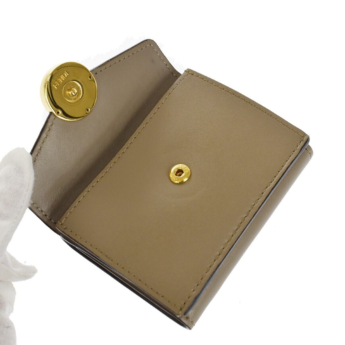 FENDI Logo F IS FENDI Compact Trifold Wallet Exotic Leather Brown Gold 64GA654