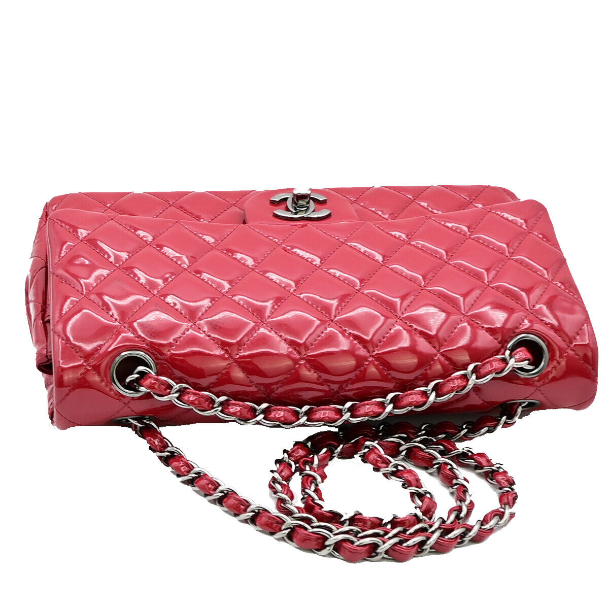 CHANEL CC Matelasse 25 Chain Shoulder Bag Patent Leather Red SHW 373RJ867