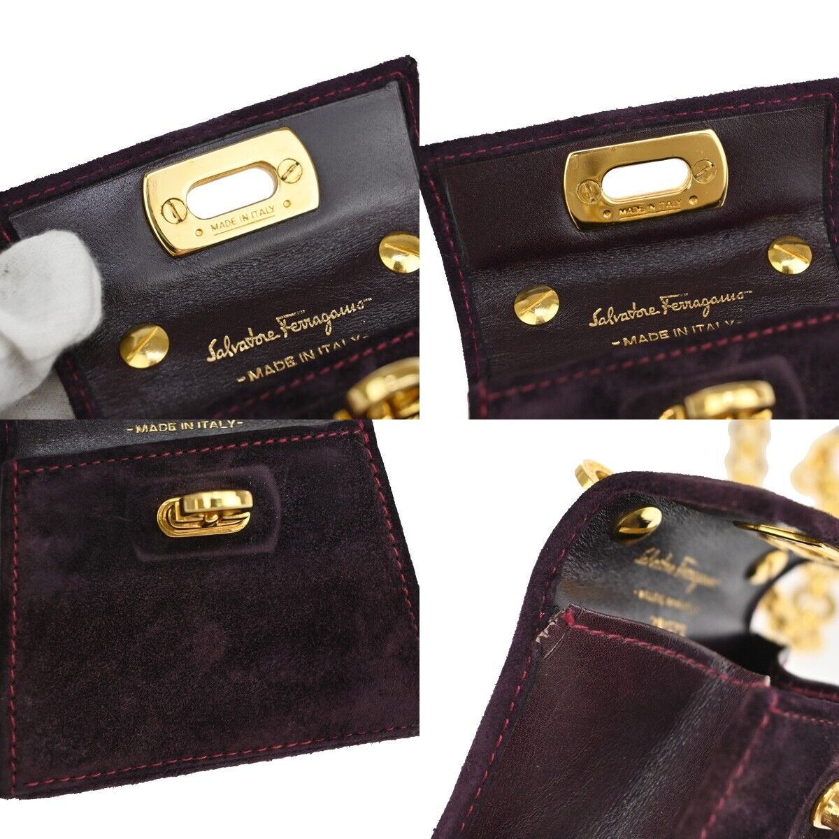 SALVATORE FERRAGAMO Gancini Mini Chain Shoulder Bag Suede Leather Purple 80EA650