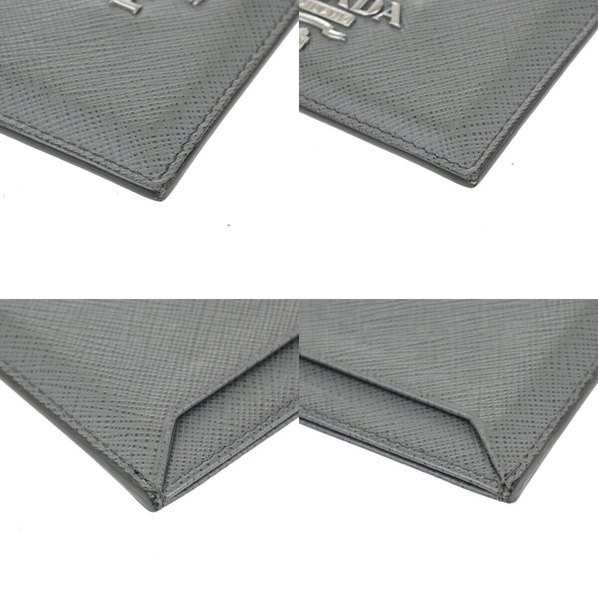 PRADA Logo Saffiano Card Case Leather Gray SHW Italy 60SJ353