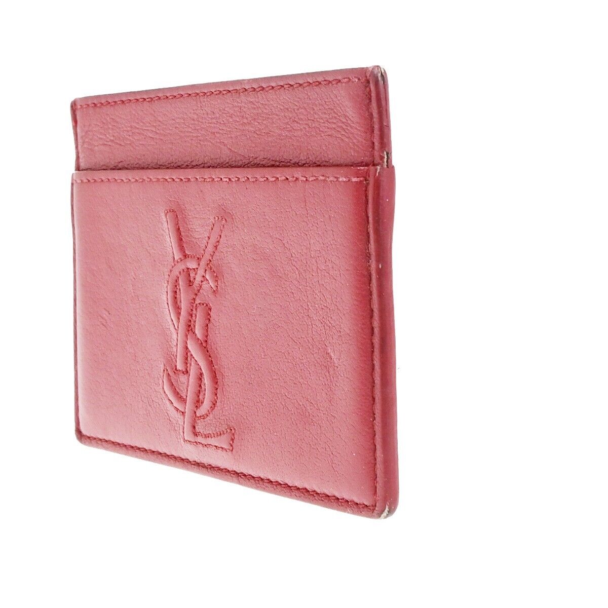 YVES SAINT LAURENT YSL Logo Card Case Wallet Leather Red Made in Italy 63EB822