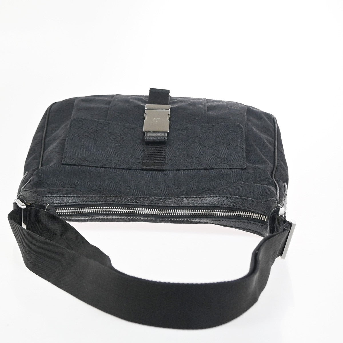 GUCCI GG Pattern Shoulder Cossbody Bag Canvas Leather Black SHW Italy 34ZA352