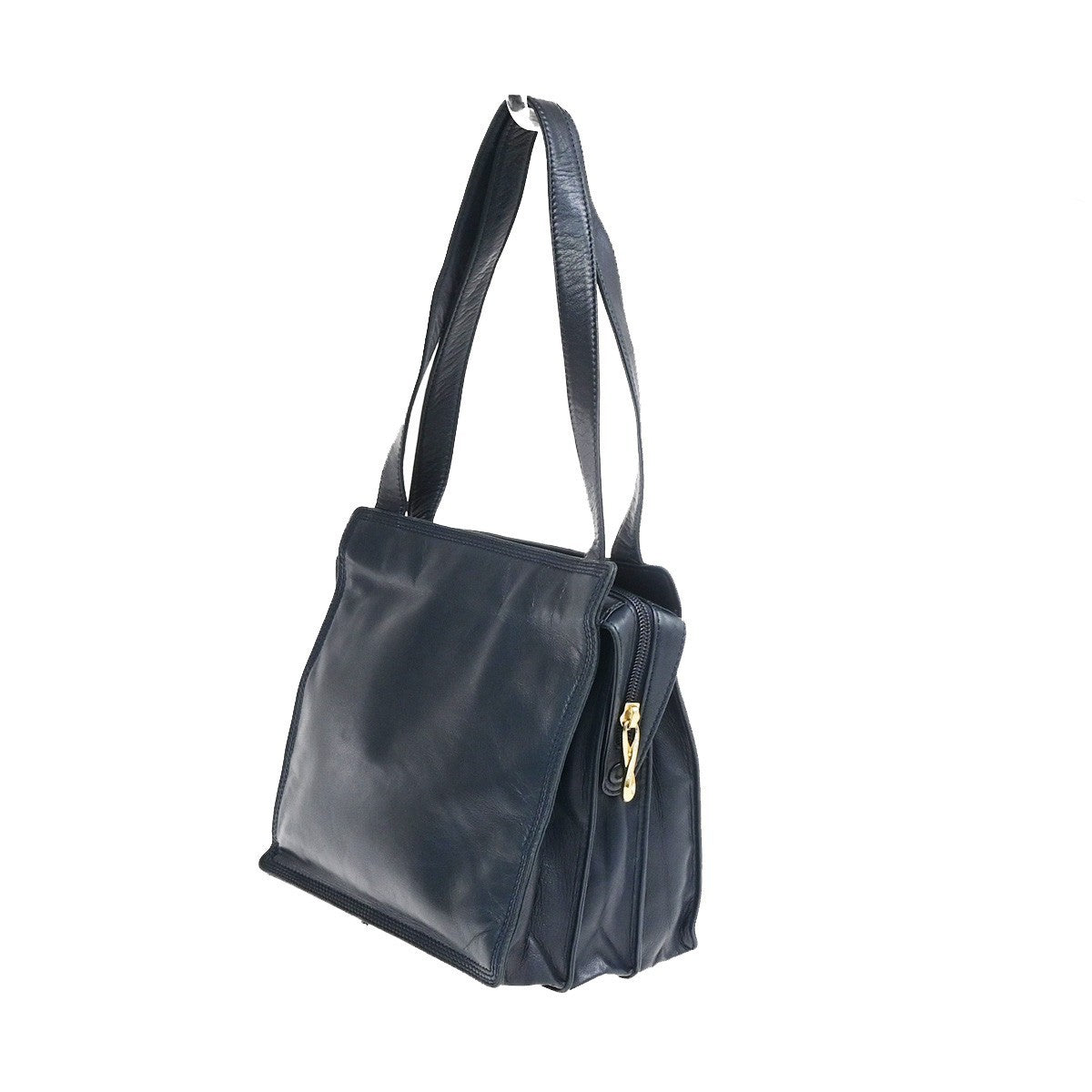 LOEWE Logo Anagram Shoulder Hand Bag Leather Navy Blue GHW Spain 66YJ270