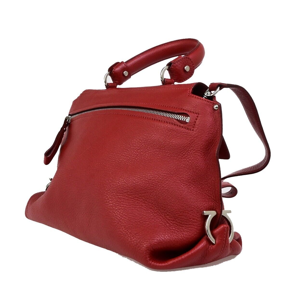 SALVATORE FERRAGAMO Gancini 2Way Shoulder Hand Bag Leather Red SHW 34ED318