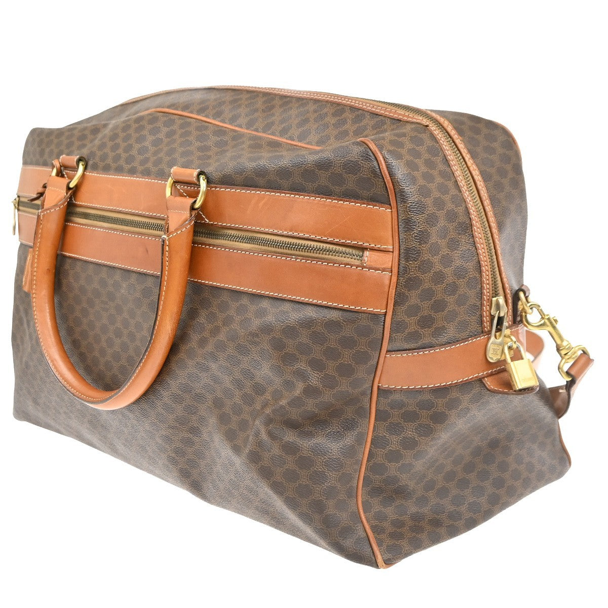 CELINE Macadam Pattern 2way Travel Shoulder Hand Bag PVC Leather Brown 33EG235