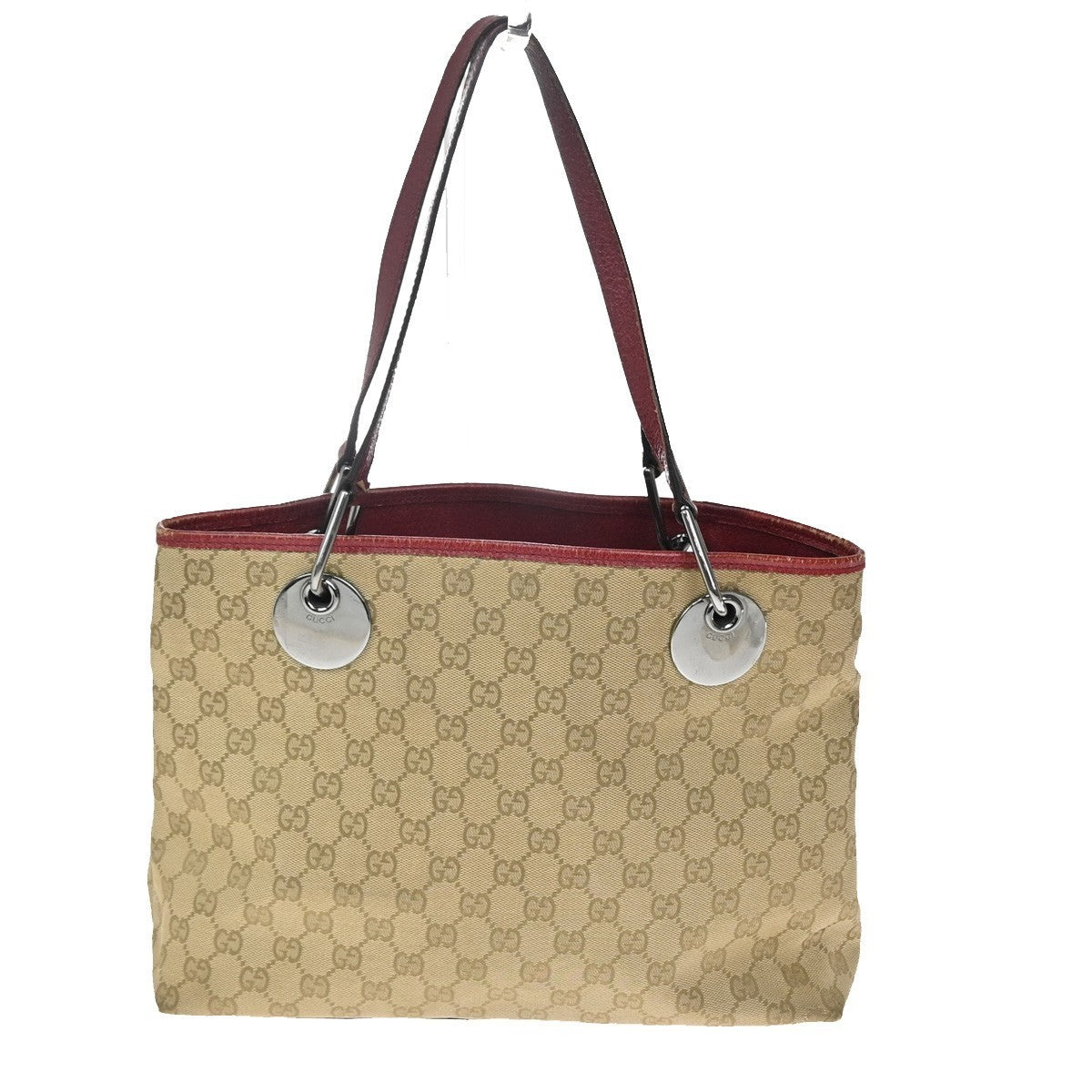 GUCCI GG Canvas Shoulder Bag Canvas Leathern Brown Red GHW Italy 63KC005