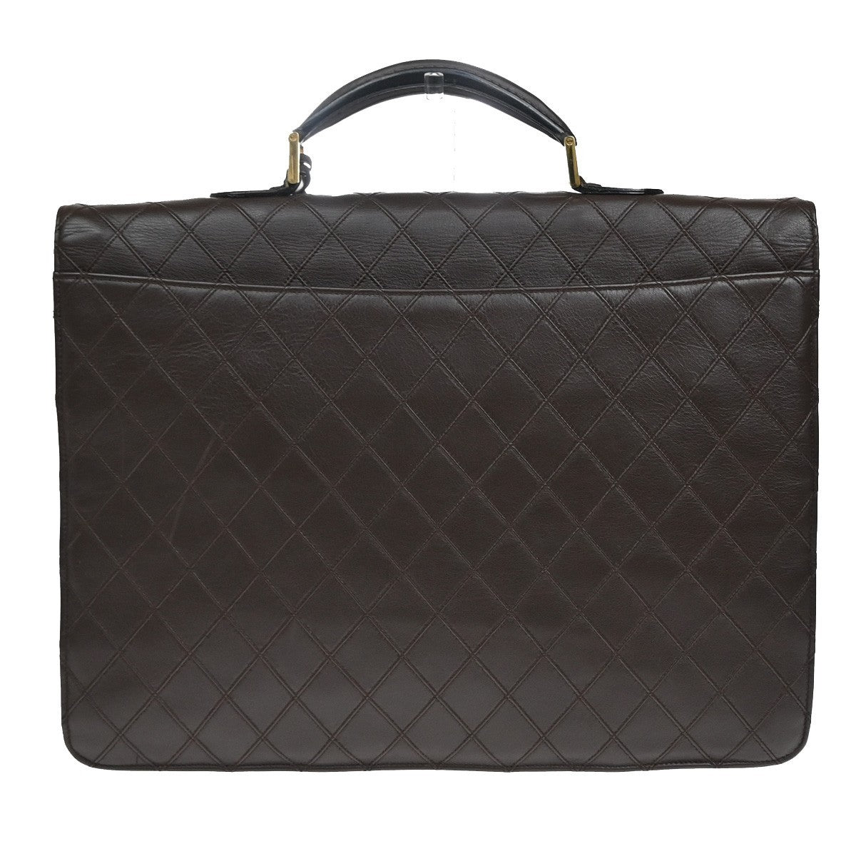 CHANEL Logo Bicolore Business Briefcase Hand Bag Leather Brown GHW VTG 45RL314