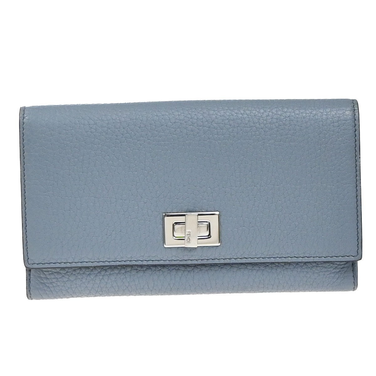 FENDI Logo Peekaboo Long Bifold Wallet Leather Blue SHW Italy 30RP099