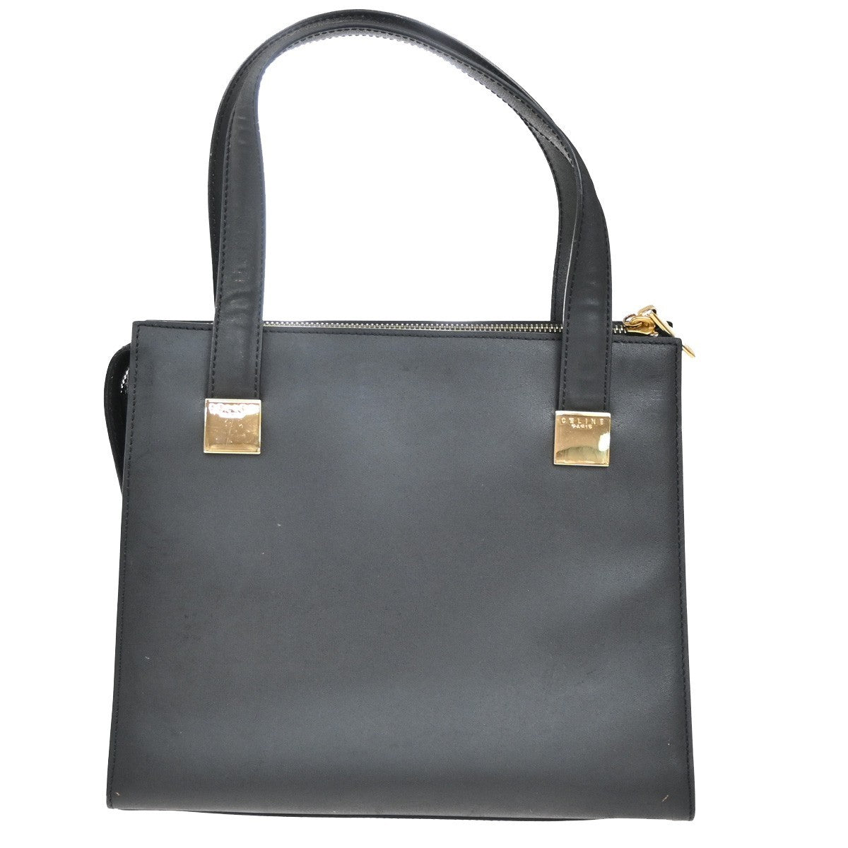 CELINE Logo Square Hand Bag Leather Black GHW Italy 30TA069