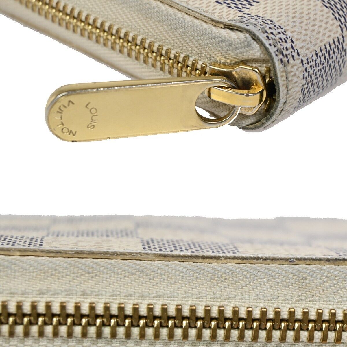 LOUIS VUITTON Long Zippy Wallet Purse Damier Azur Leather White N60019 32SH751