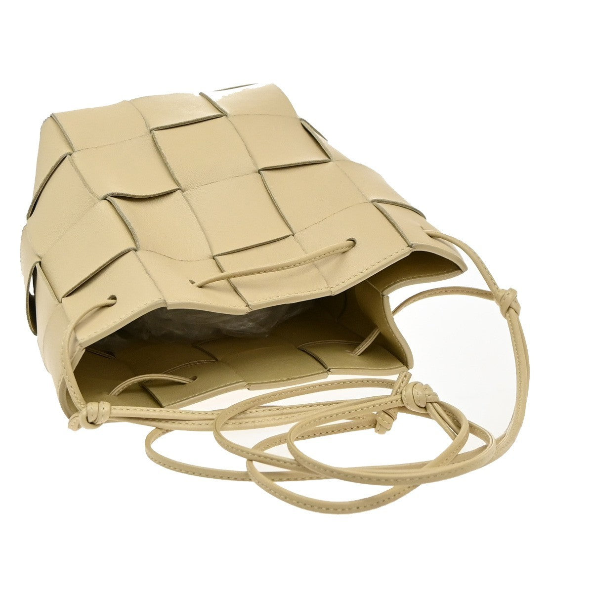 BOTTEGA VENETA Cassette Bucket Drawstring Shoulder Bag Leather Beige 95RF957