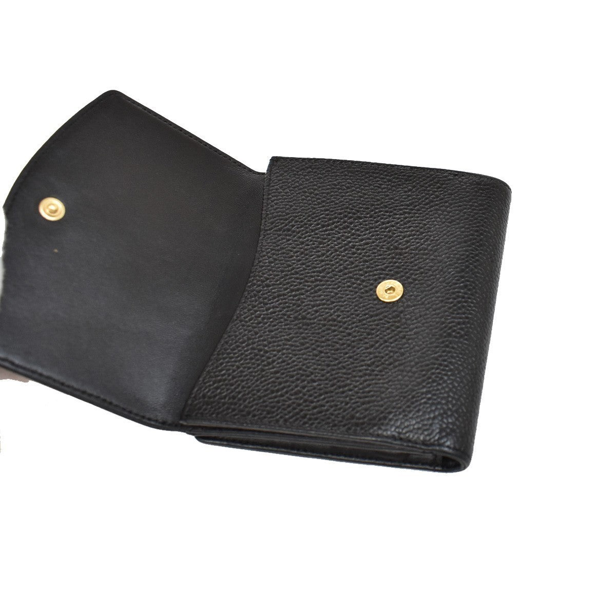 CHANEL CC Logo Bifold Compact Wallet Grained Calfskin Leather Black 64RF554