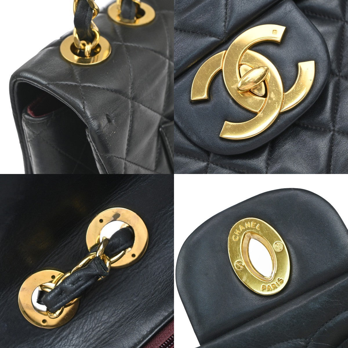 CHANEL Maxi Jumbo Matelasse 34 Chain Shoulder Bag Leather Black Vintage 865RP181
