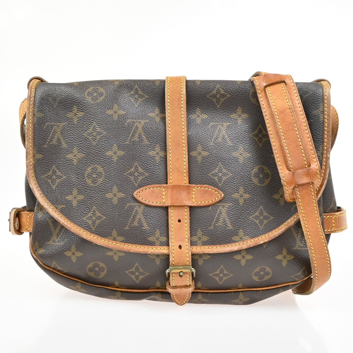 LOUIS VUITTON Logo Saumur 30 Shoulder Bag Monogram Leather Brown M42256 34SA059