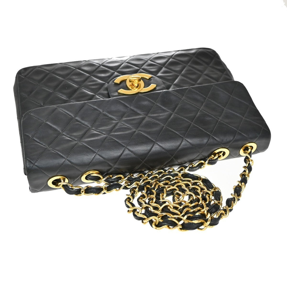 CHANEL Maxi Jumbo Matelasse 34 Chain Shoulder Bag Leather Black Vintage 809RF950