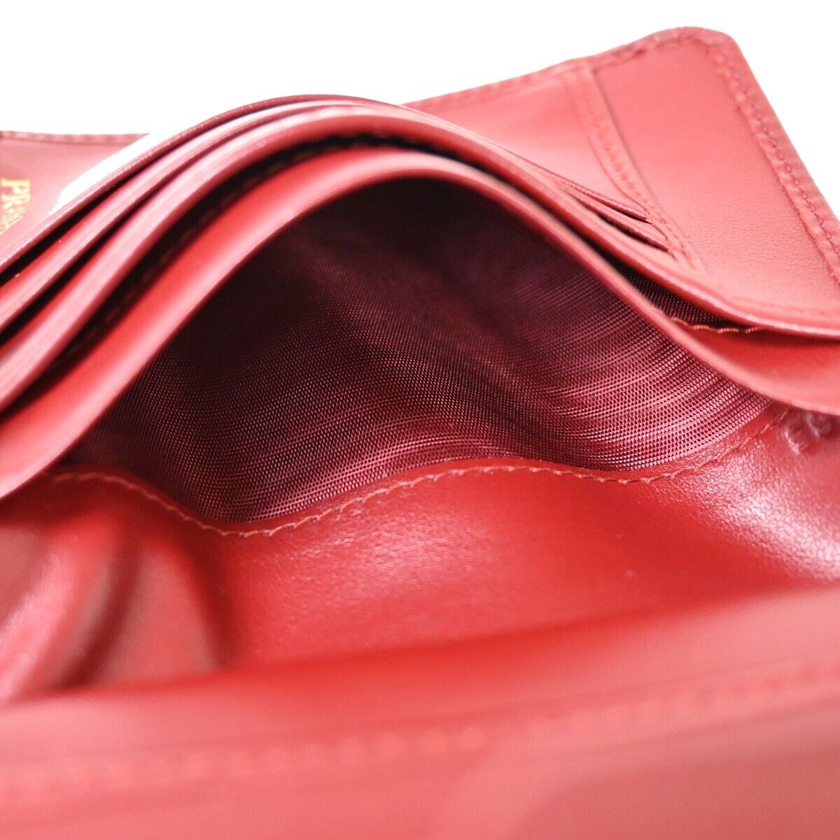 PRADA MILANO Logo Bifold Wallet Purse Vitello Move Leather Rubino Gold 76RH888