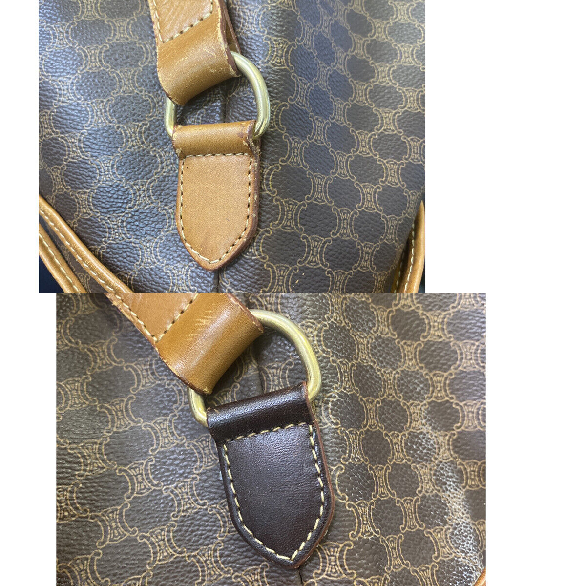CELINE Logo Macadam Pattern Drawstring Shoulder Bag PVC Leather Brown 66YF091