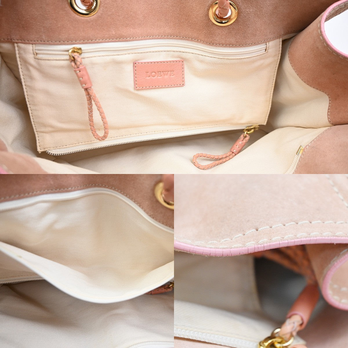 LOEWE Logo Crown Tote Shoulder Hand Bag Suede Skin Leather Pink GHW 72CA703