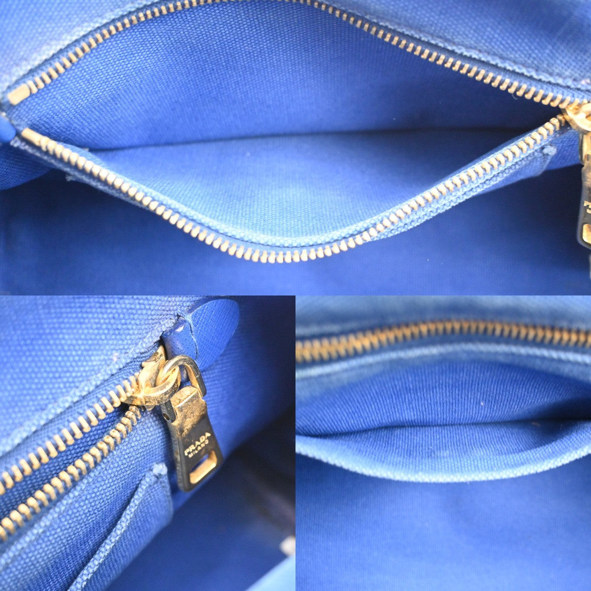 PRADA Logo CANAPA 2Way Mini Shoulder Hand Bag Canvas Leather Blue GN GHW 61CB055