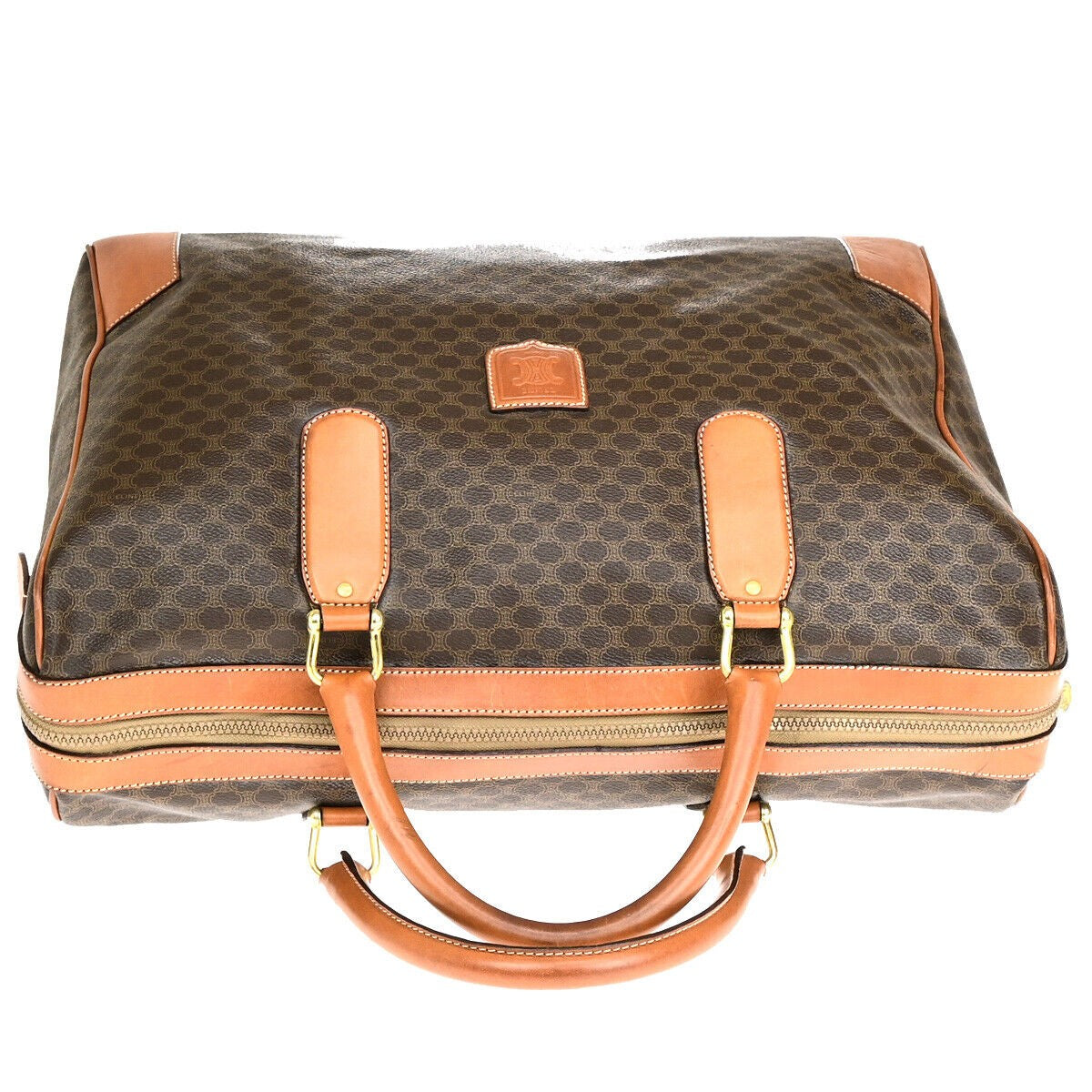 CELINE Logo Macadam Pattern Travel Hand Bag PVC Leather Brown GHW Italy 65YF574