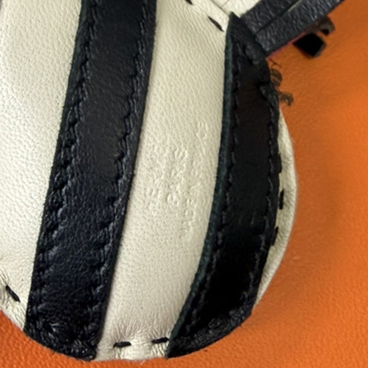 HERMES Zebra ZZ Savannah Strap Bag Charm Lambskin Leather Black White 73RL531