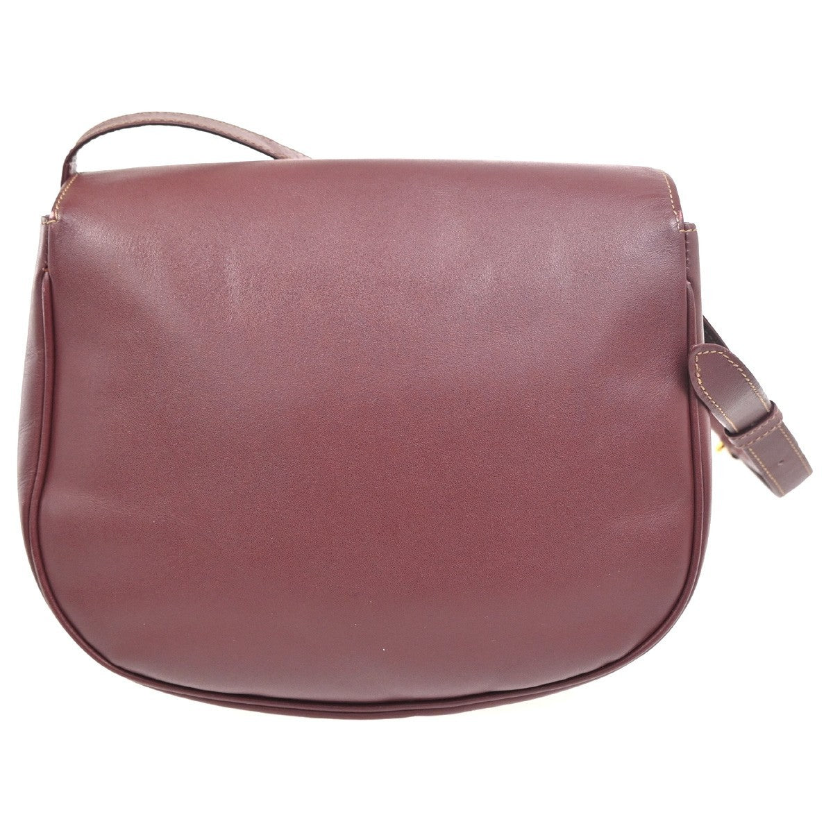 MUST DE CARTIER 2C Logo Shoulder Bag Leather Bordeaux Red GHW Italy 80ZA197