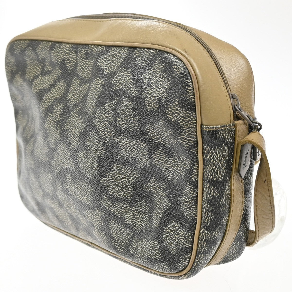 YVES SAINT LAURENT YSL Giraffe Pattern Shoulder Bag PVC Leather Beige 02MA082