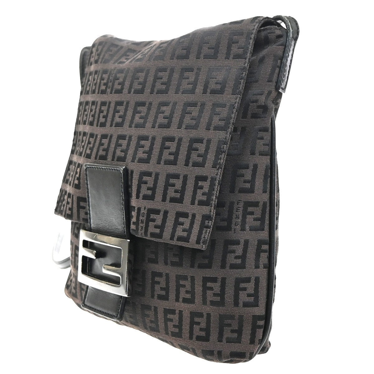 FENDI Logo Zucchino Pattern Shoulder Bag Canvas Leather BN BK Italy 38KC820