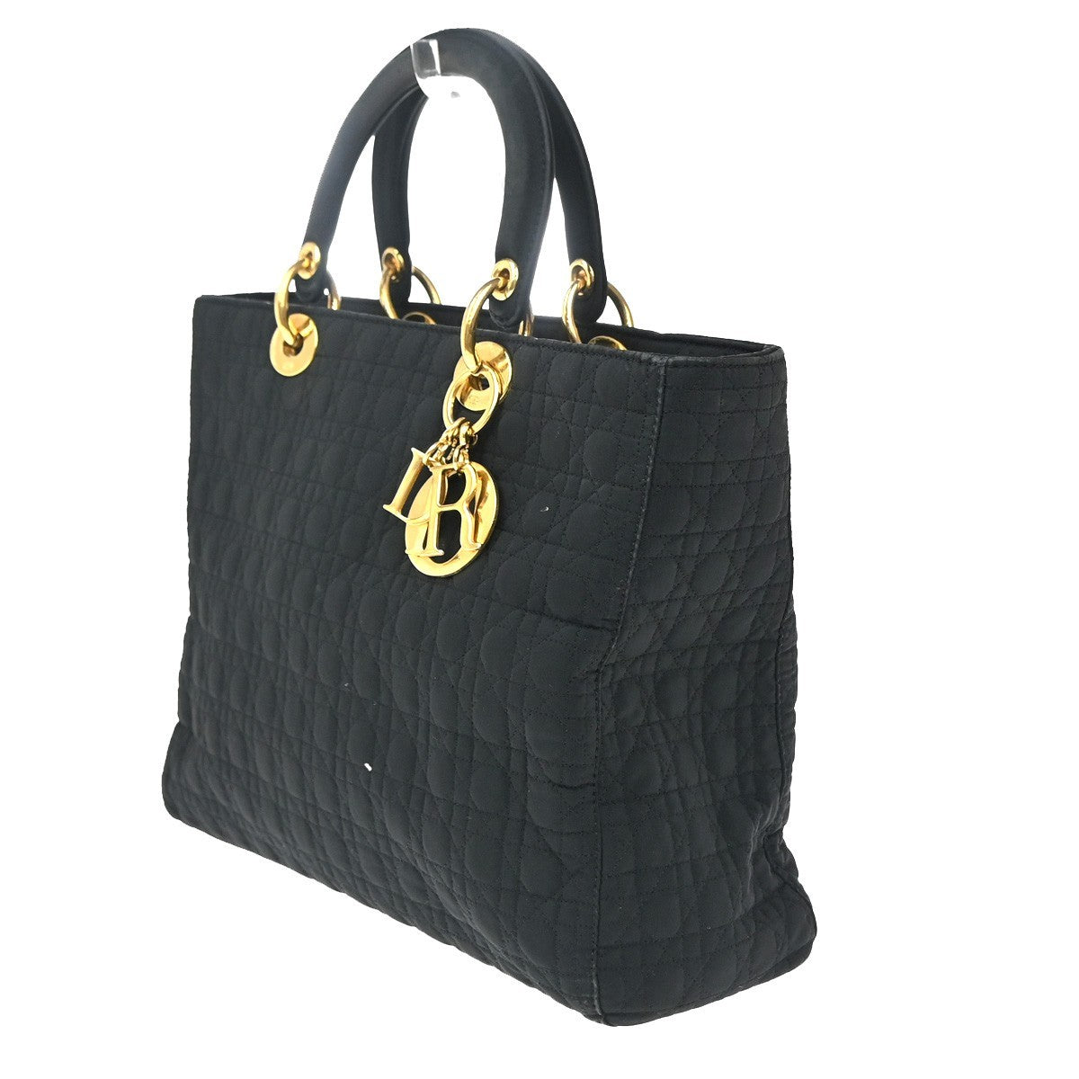 CHRISTIAN DIOR Logo Lady Cannage Hand Bag Nylon Leather Black GHW Italy 70EG292