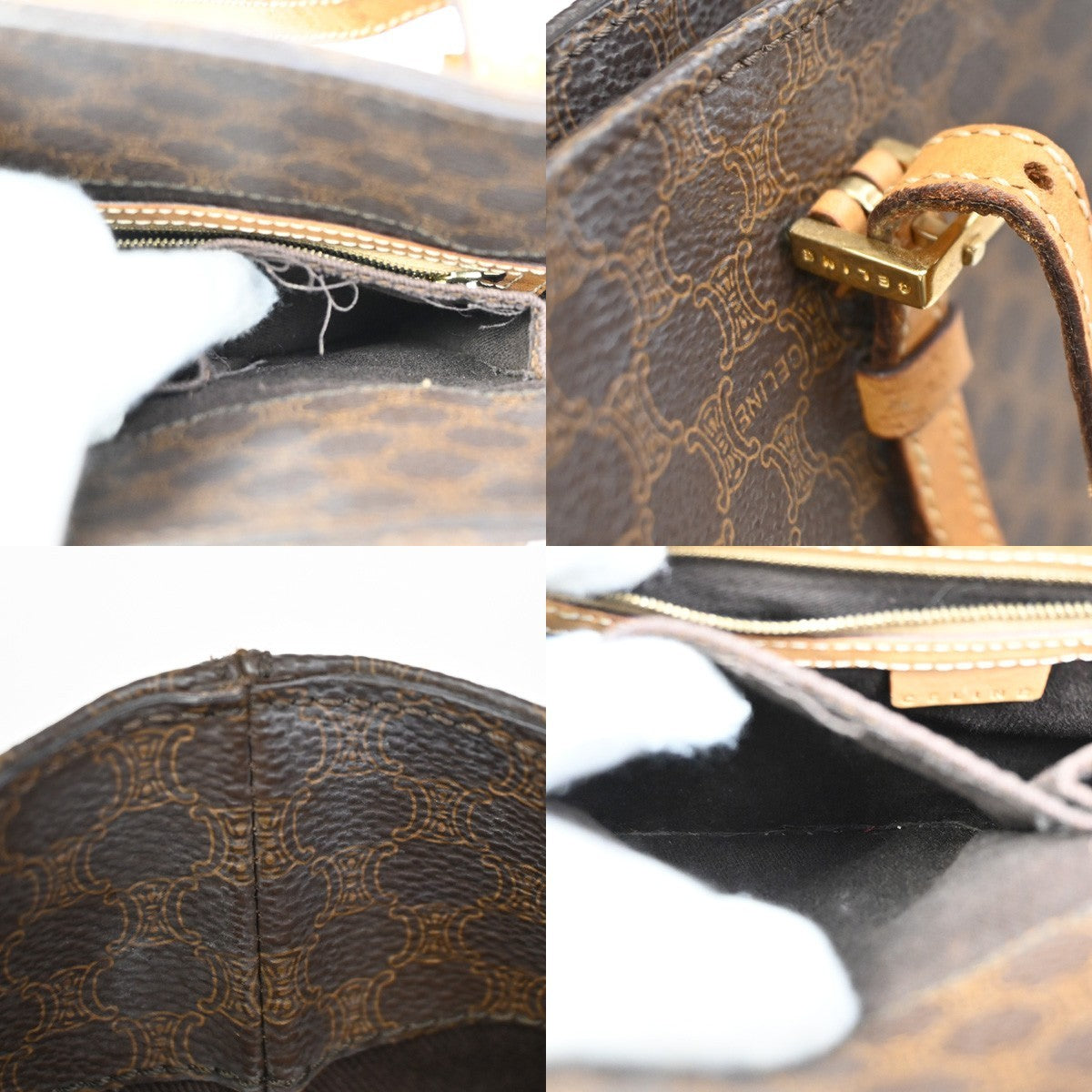 CELINE Macadam Pattern Shoulder Tote Bag Hand Bag PVC Leather Brown 69ZA096
