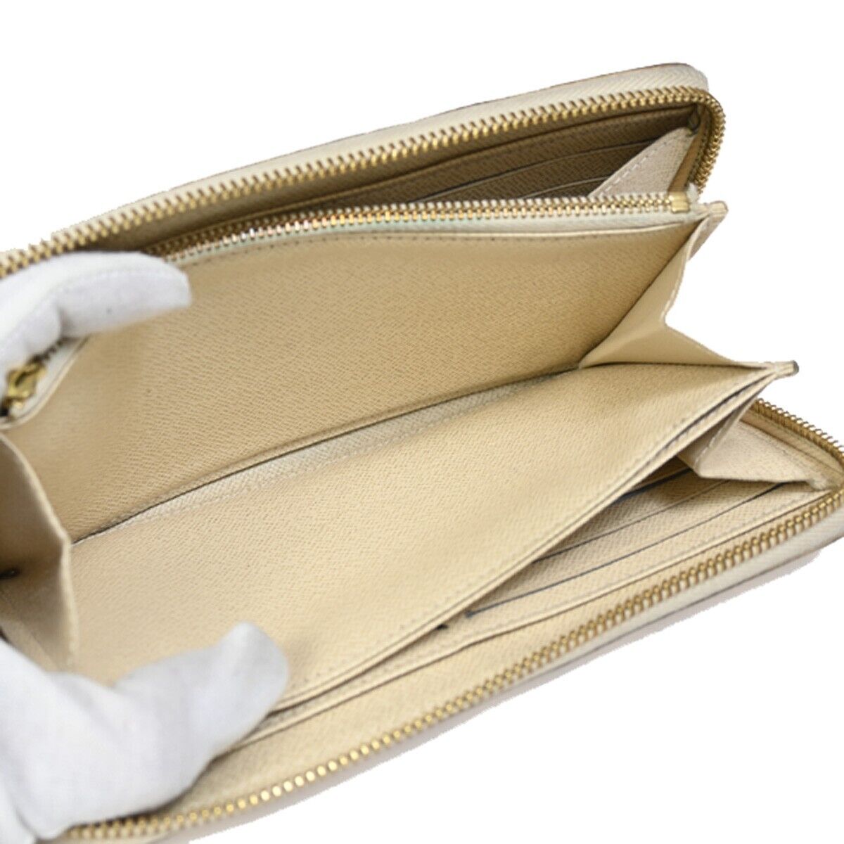 LOUIS VUITTON Long Zippy Wallet Purse Damier Azur Leather White N60019 32SH751