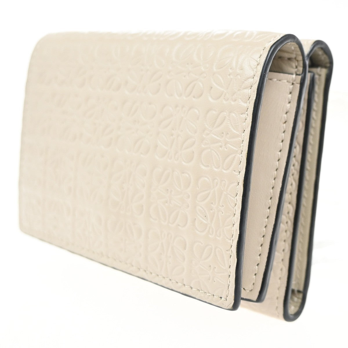 LOEWE Logo Anagram Repeat Trifold Wallet Embossed Leather Beige Spain 69MA294