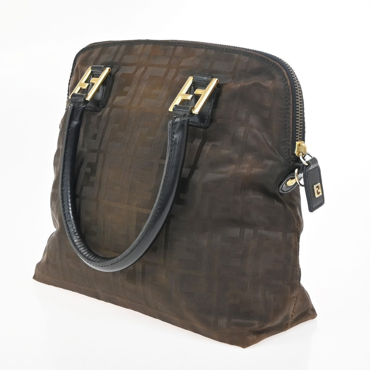 FENDI Zucca Hand Bag Nylon Leather Brown Black GHW Italy 68KC918