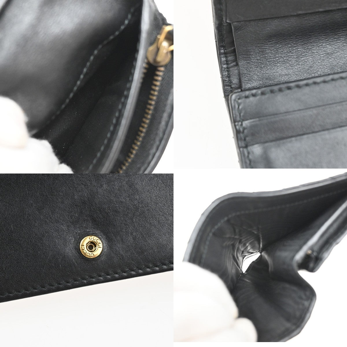 GUCCI Logo GG Marmont Bifold Compact Wallet Leather Black GHW Italy 36MA575